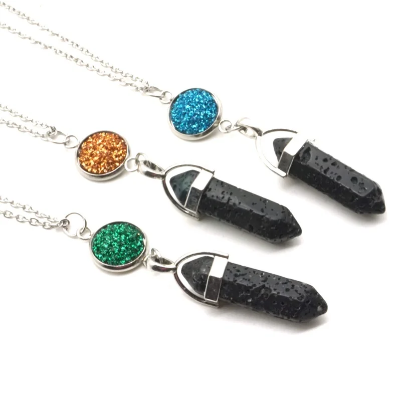 12 Drusy Druzy шестиугольная Призма черный камень лавы ароматерапия эфирное масло