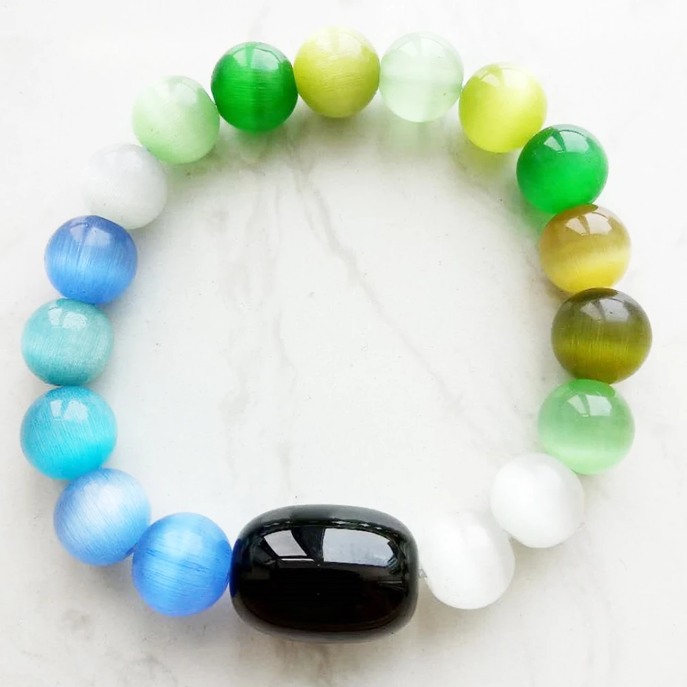 Женский винтажный браслет из натурального камня Агаты опаловые шарики 8