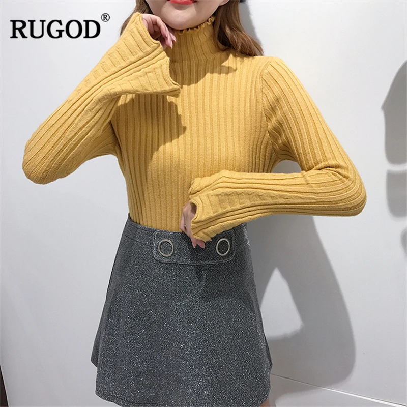 RUGOD New Long Sleeve Slim Women Sweater Turtleneck Solid Pullovers Casual Knitted Autumn Winter Clothes For Female pull femme | Женская