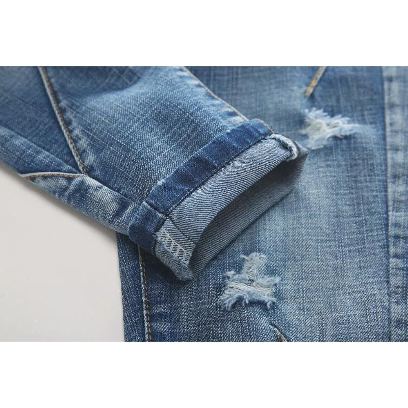 Небесно голубые Выбеленные рваные Детские брюки для мальчиков с эластичной