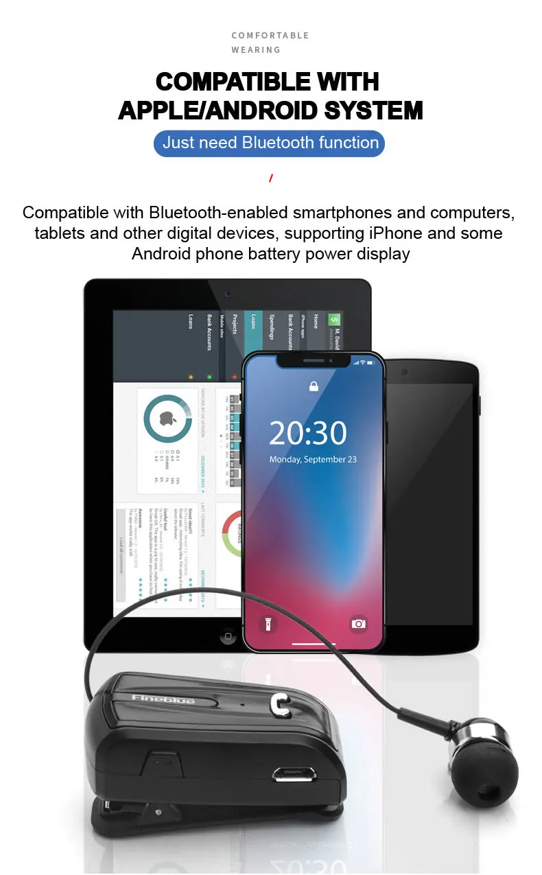 Fineblue F-V6 Bluetooth 4,0 мини наушники стерео Bluetooth Беспроводные наушники с зажимом для IOS Android телефон с шумоподавлением