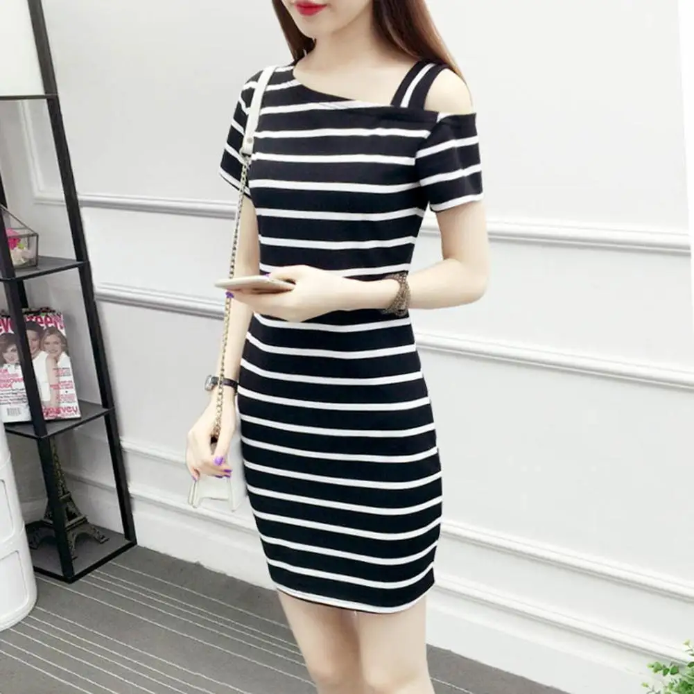 Женское модное приталенное платье-пуловер MISSKY с принтом в полоску платье