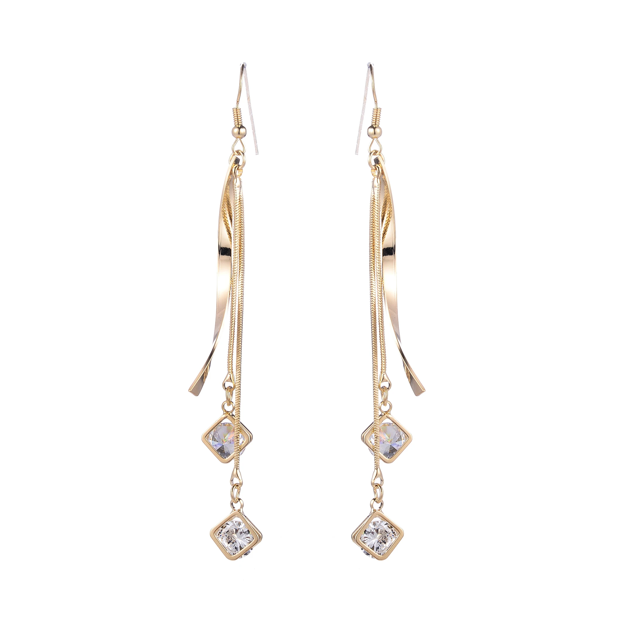 

Classic Korean Star CZ Ziron Long Drop Earrings Copper Tassel Fringe Chain Ear Line Long Pendientes Boucle D'oreille