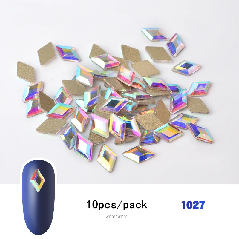 1027 10 шт, блестящие цветные 3D Стразы для дизайна ногтей, плоские с оборота стеклянные драгоценные камни, ювелирные изделия, 30 стилей, аксессуары для дизайна маникюра - Цвет: 1027