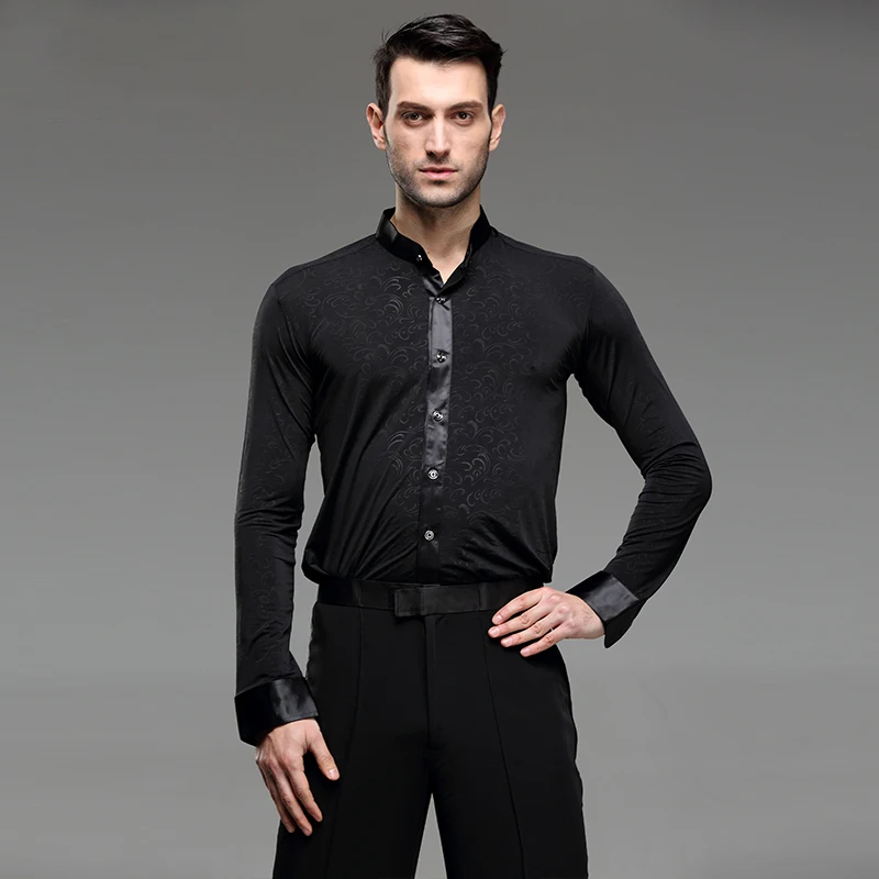 

New arrival Man Ballroom Dance Latin Dance Top Long-sleeved shirt male dance practice costume adults Ballroom Latin Dance
