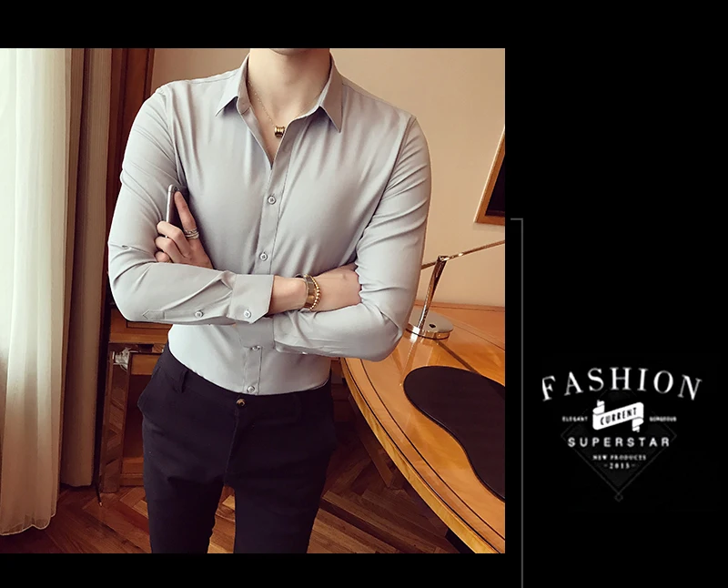 Для мужчин чистый хлопковая рубашка Slim Fit модная одежда с длинными рукавами, повседневные рубашки для работы Для мужчин рубашки Высокое качество Camisas