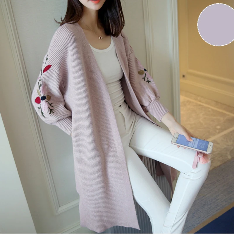 Трикотажные кардиган куртки 2017 Новый свитер Пальто для будущих мам долго вышитые