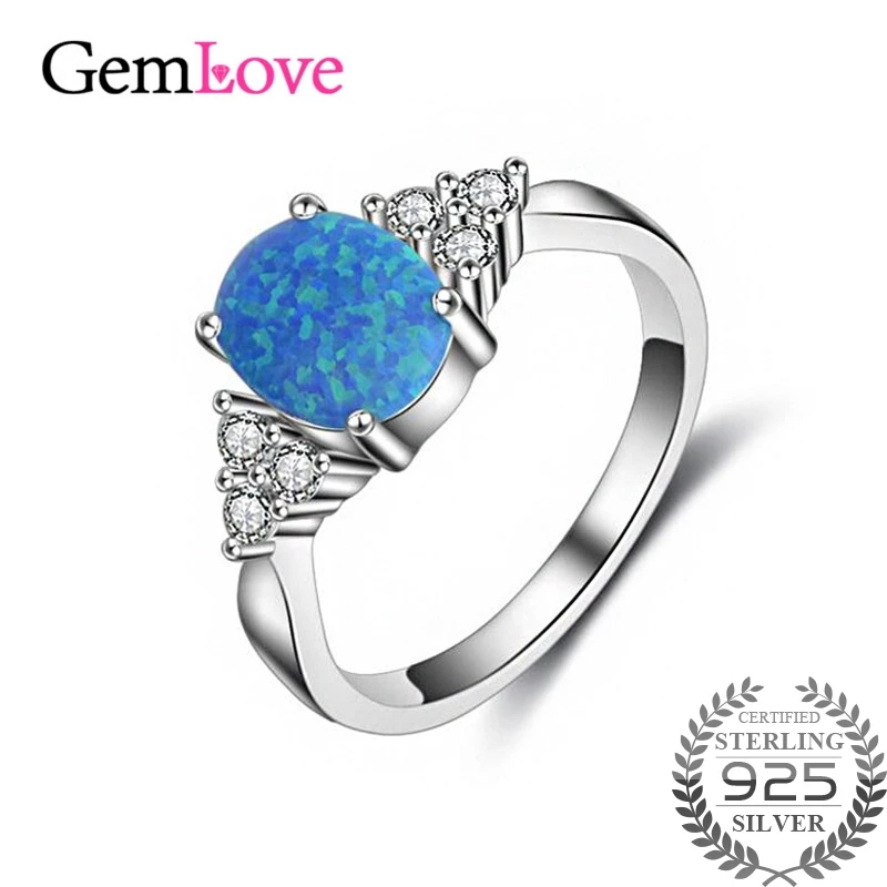 Gemlove Синий Серебряный Обручальные кольца Цирконий конструктор Стерлинг 925 Кольца