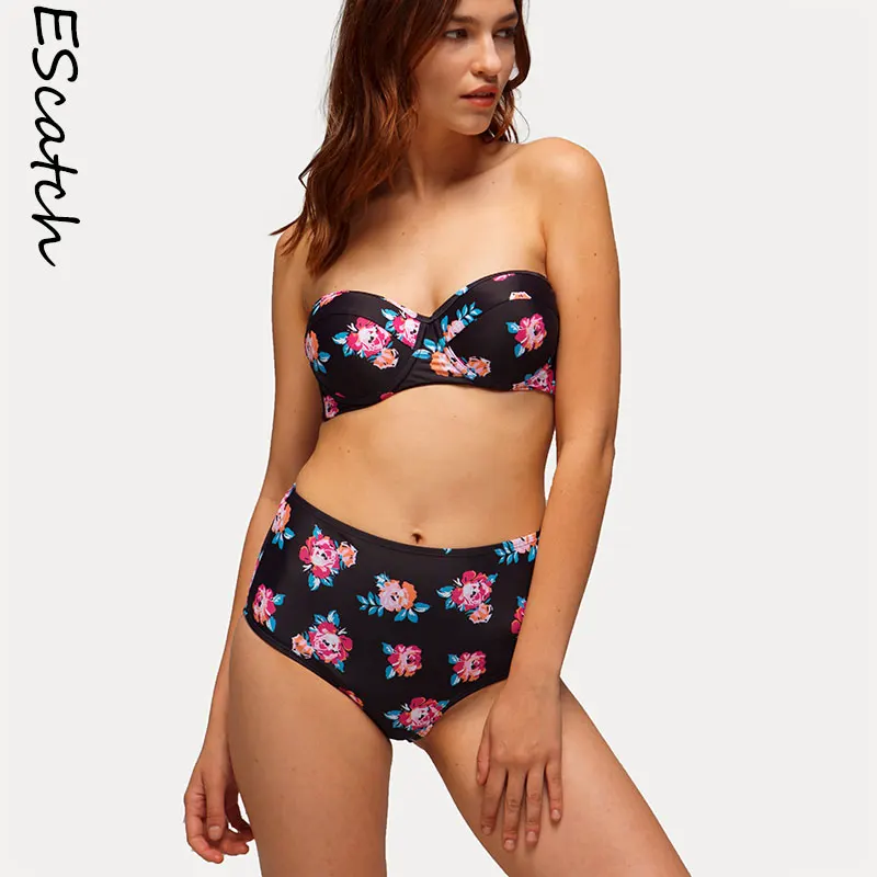 Escatch для женщин плавание костюм Высокая талия Купальники короткий Топ Push Up