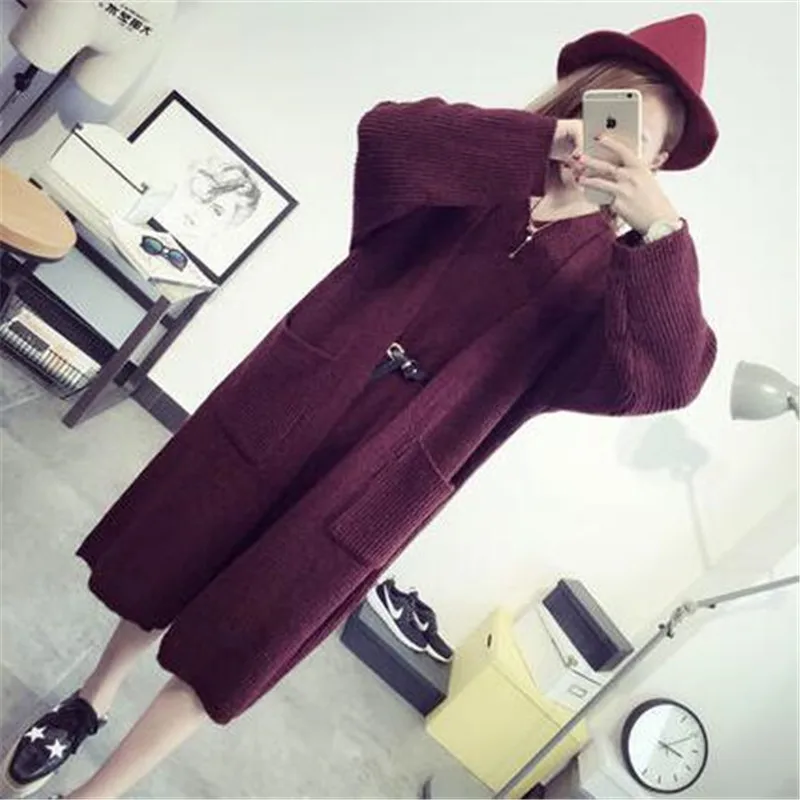 Корейский стиль 2019 весна осень модный свитер платье длинный вязаный кардиган без