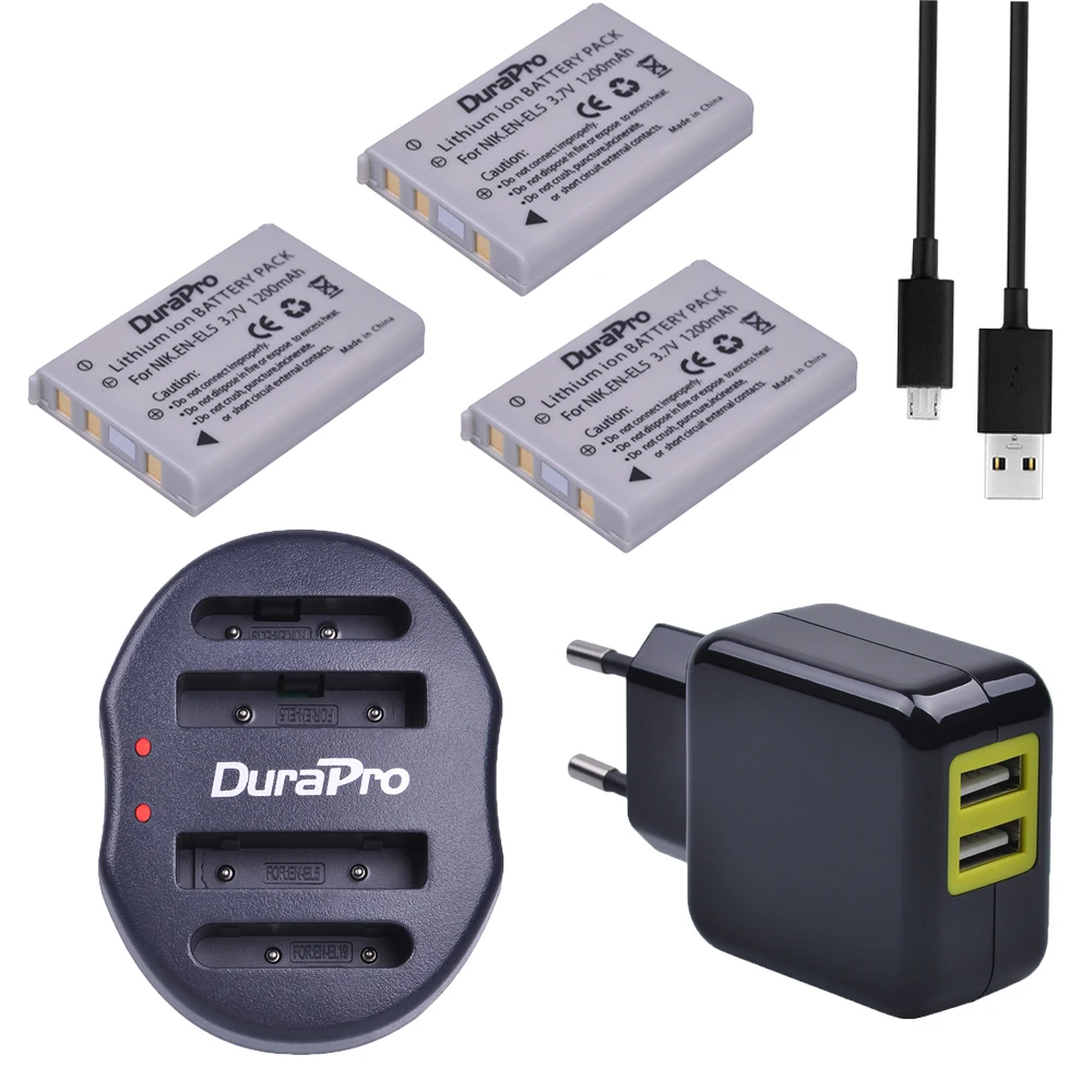 3 шт. EN EL5 EnEl5 литий ионная батарея + двойное зарядное устройство USB адаптер