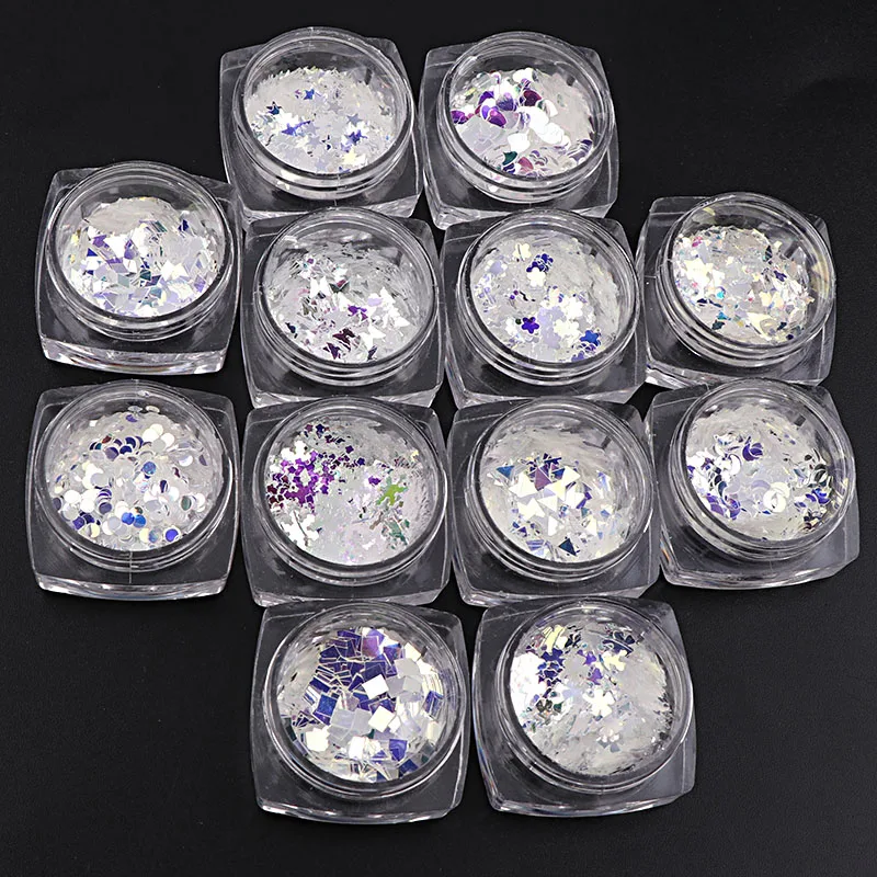 

12 Designs Nail Glitter Laser Sparkling Diamond Crystal Blue Shiny Butterfly For 3D Nail Sequins Tools