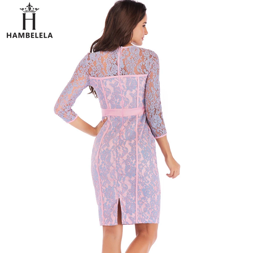 HAMBELE Party Lace Dress Women Elegant Long Sleeve Floral Eyelash Bdoycon Vintage Pencil Office Vestidos | Женская одежда