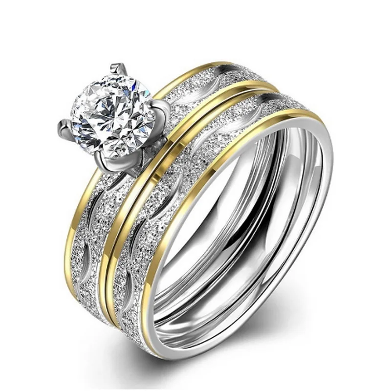 2Pcs/Set Vintage 316L Titanium steel Ring Mens Jewelry for Women Shining Zircon Wedding Band male ring 6 7 8 9 Size lovers | Украшения и
