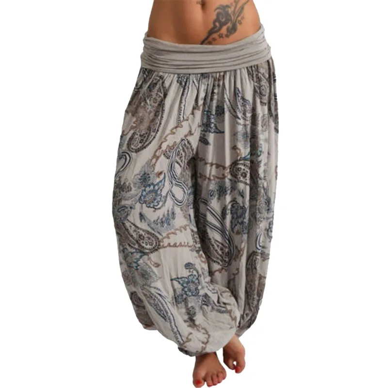 Женские шаровары Boho свободные длинные брюки с высокой талией и цветочным