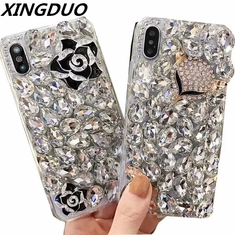 Чехол XINGDUO с бриллиантами лисицей камелией блестящими стразами для iphone X XS MAX