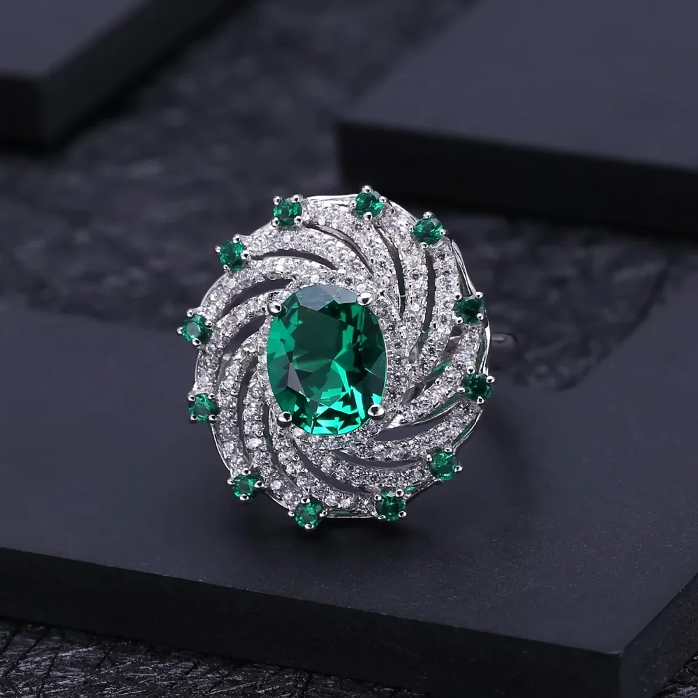 Gem's Ballet Russian Nano Emerald Vintage Cocktail Ring 925 Sterling Silver Engagement Wedding Rings For Women Fine Jewelry