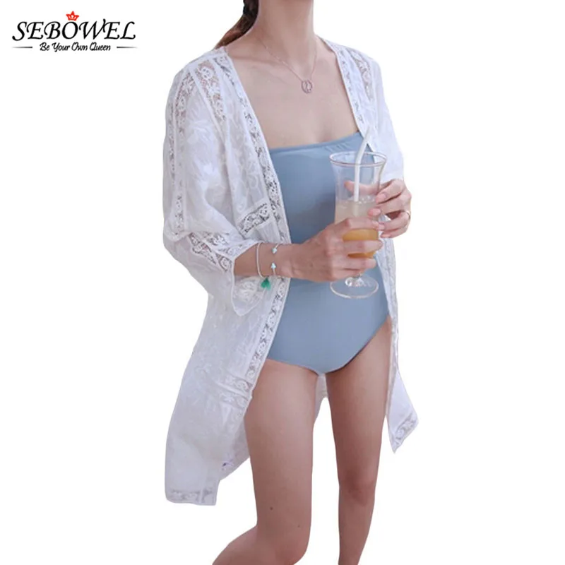 SEBOWEL Для женщин кружево пляжная одежда платье Плавание костюм Cover Up Летняя 2018