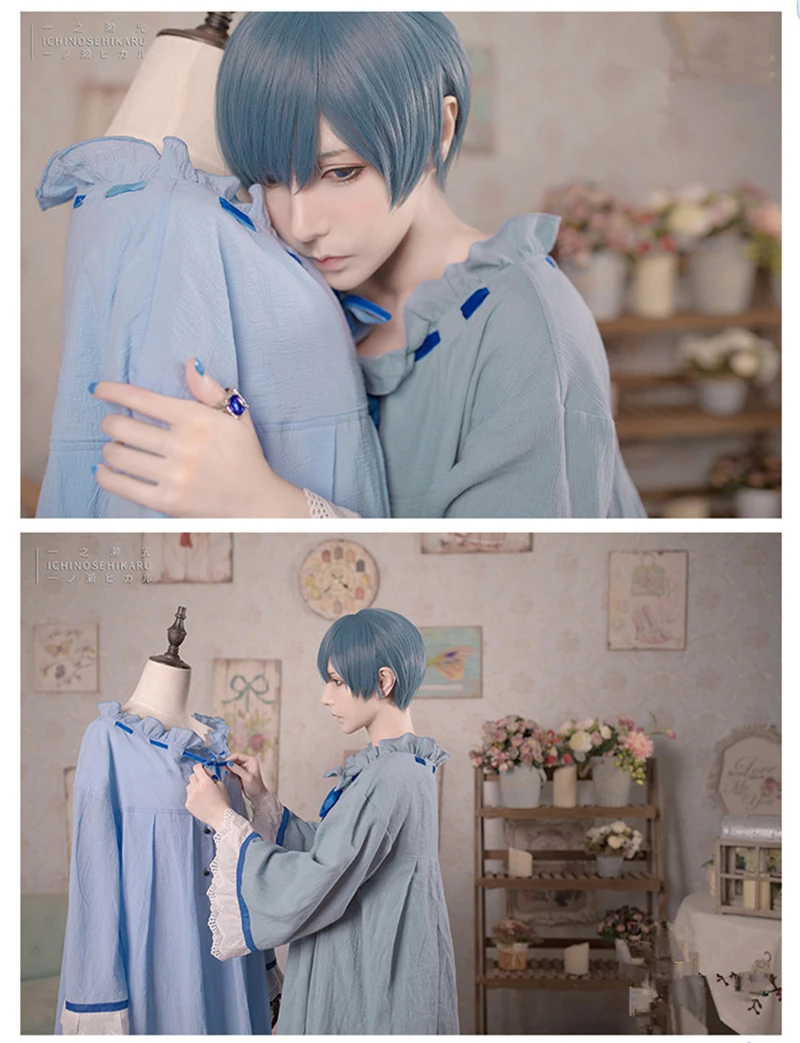 Черный Дворецкий Ciel Phantomhive Косплей Костюм Ночная рубашка синяя летняя одежда для сна повседневные Костюмы ночная рубашка+ кольцо