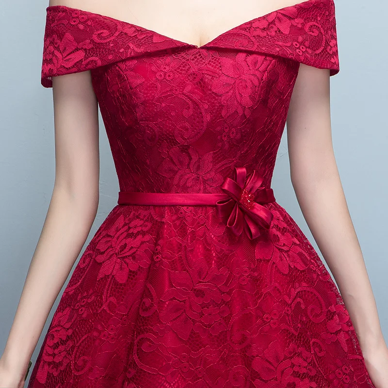 Robe De Soiree красное вечернее платье длинное кружевное с вырезом лодочкой и рукавами
