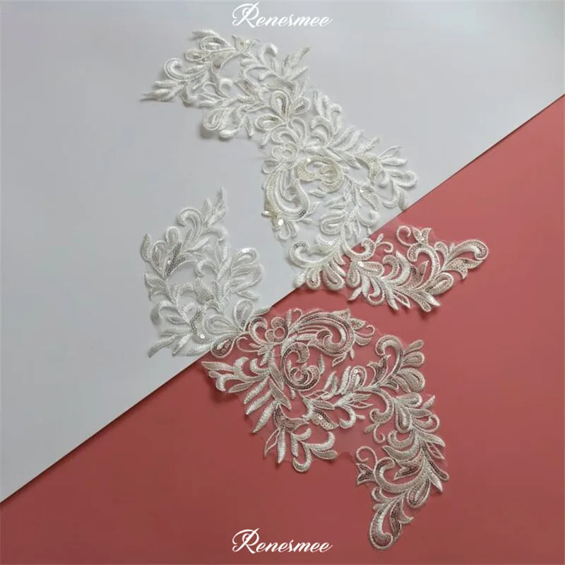 1 пара/2 шт. Блестки цвета слоновой кости вышитая кружевная аппликация отделка