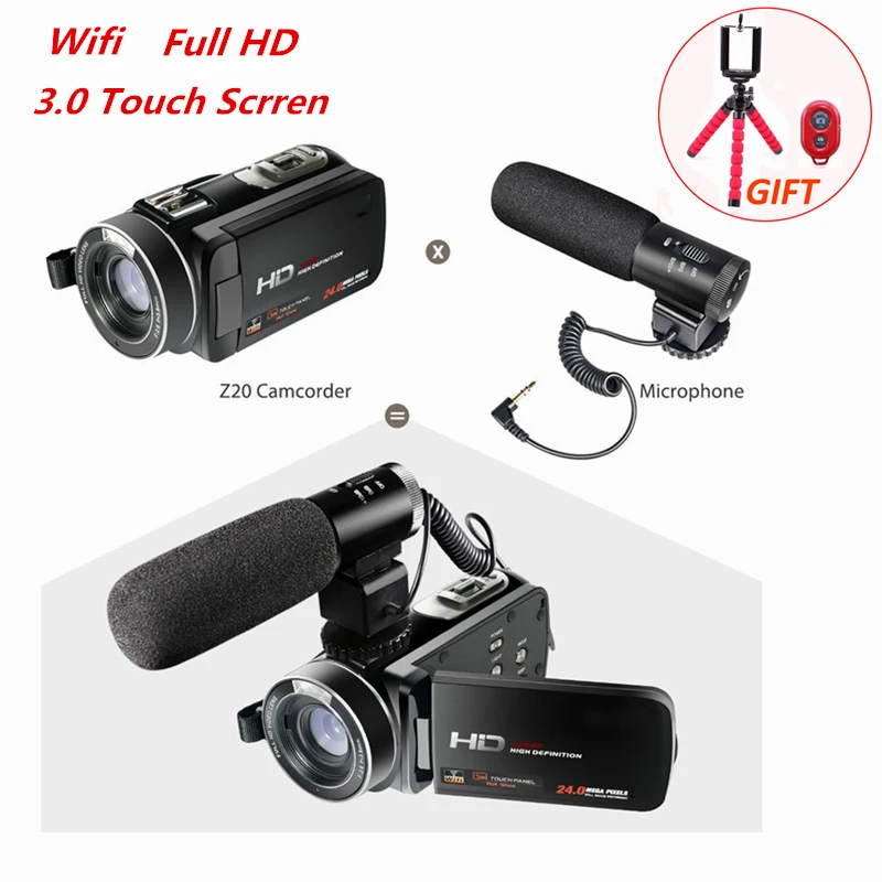 Full HD 1080P 30FPS Wifi видеокамера Портативная Цифровая видеокамера с внешним микрофоном 3,0 дюймов lcd сенсорный видеомагнитофон