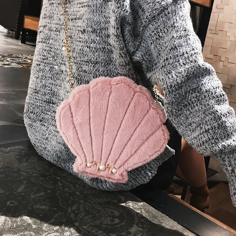 Coofit Симпатичные плюшевые бархатные сумки из искусственной кожи Лолита Mini Crossbody Для женщин Курьерские сумки Sea Shell Форма Роскошные девушки смешно лоскут