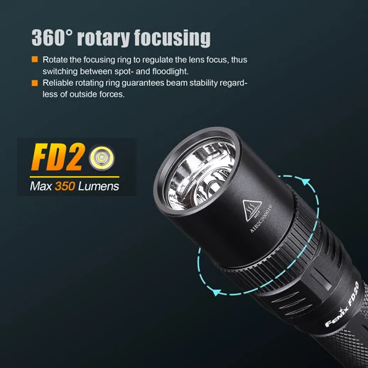 Fenix FD20 zoom фонарик вращение на 360 градусов Фокусировка портативном аккумуляторе 2 *