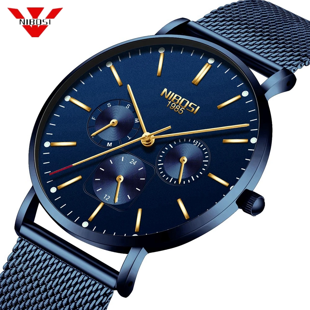 NIBOSI Ультратонкие мужские часы Лучшие Роскошные брендовые синие Простые