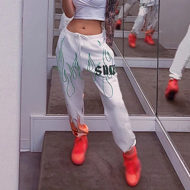 Женские брюки джоггеры с принтом летние свободные мешковатые высокой талией в