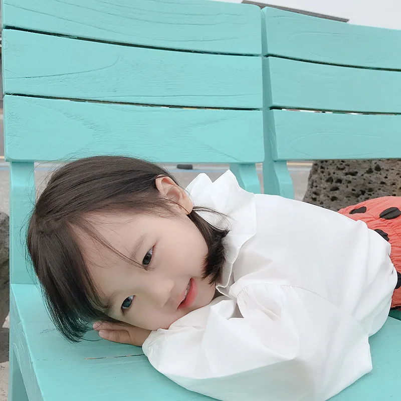 Весенне-осенние белые рубашки с пышными рукавами для девочек Детские хлопковые