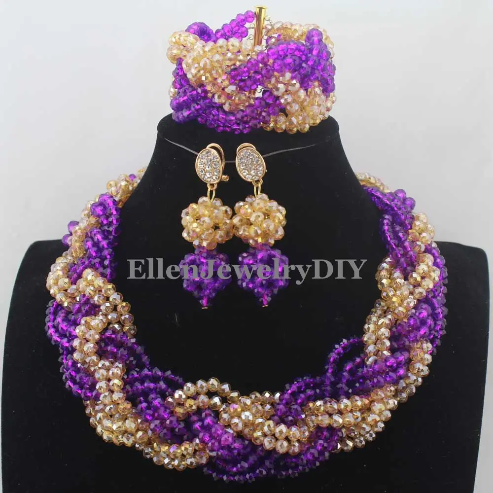 Fashion African Beads Jewelry Set nigerian wedding bridal Crystal Beaded Necklace Set African style Statement jewelry set W13014