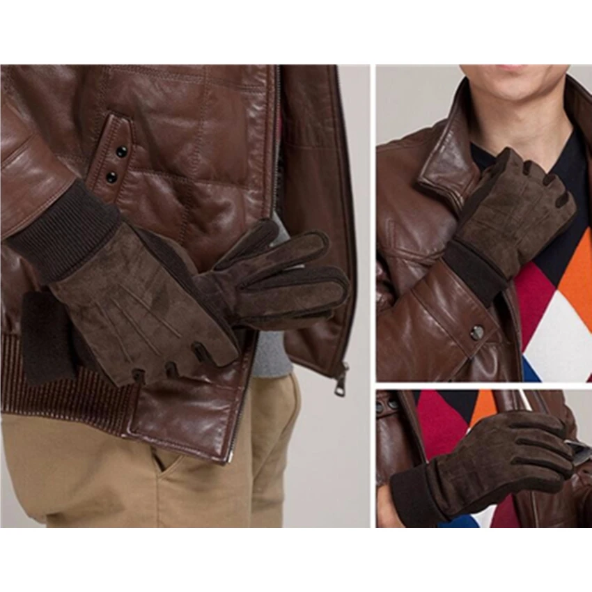 Мужские классические перчатки из свиной шкуры теплые мотоциклетные черные