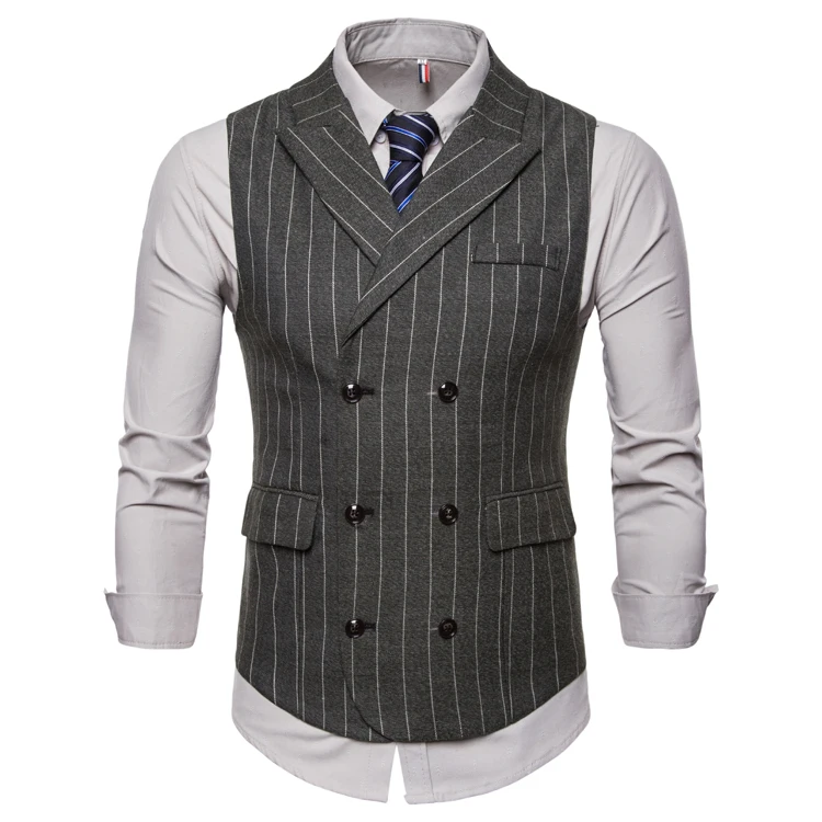 Жилет мужской костюмный в полоску винтажная твидовая двубортная безрукавка для