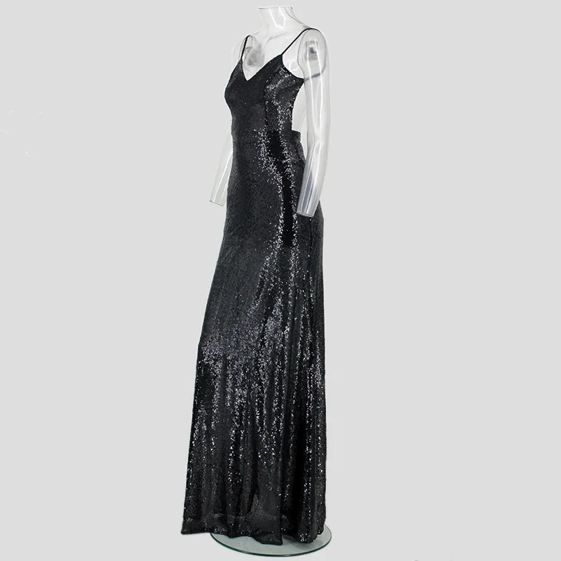 Vestidos, женское облегающее платье, сексуальное, с открытой спиной, с глубоким v-образным вырезом, золотое, черное, с блестками, вечерние, длинное платье, Robe Femme