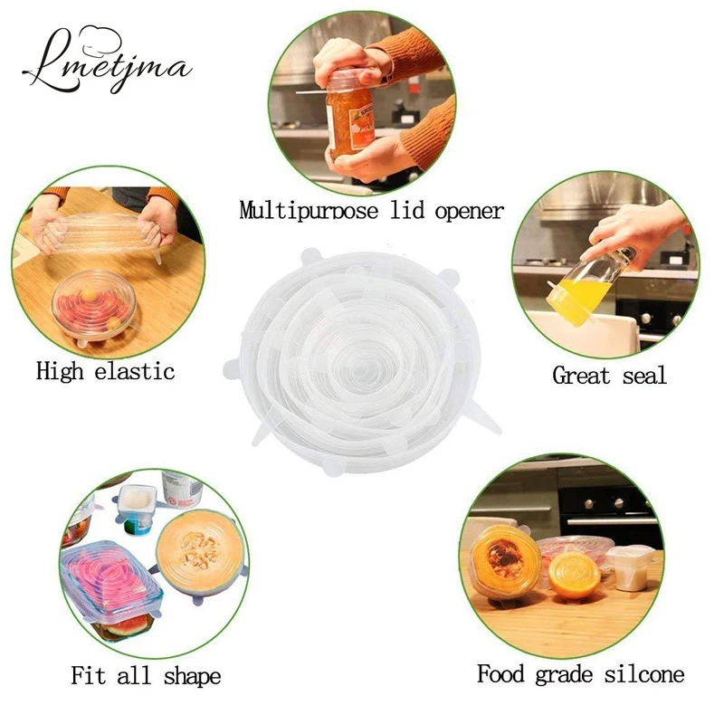 LMETHMA 6 шт./компл. многоразовые крышки для сохранения продуктов набор