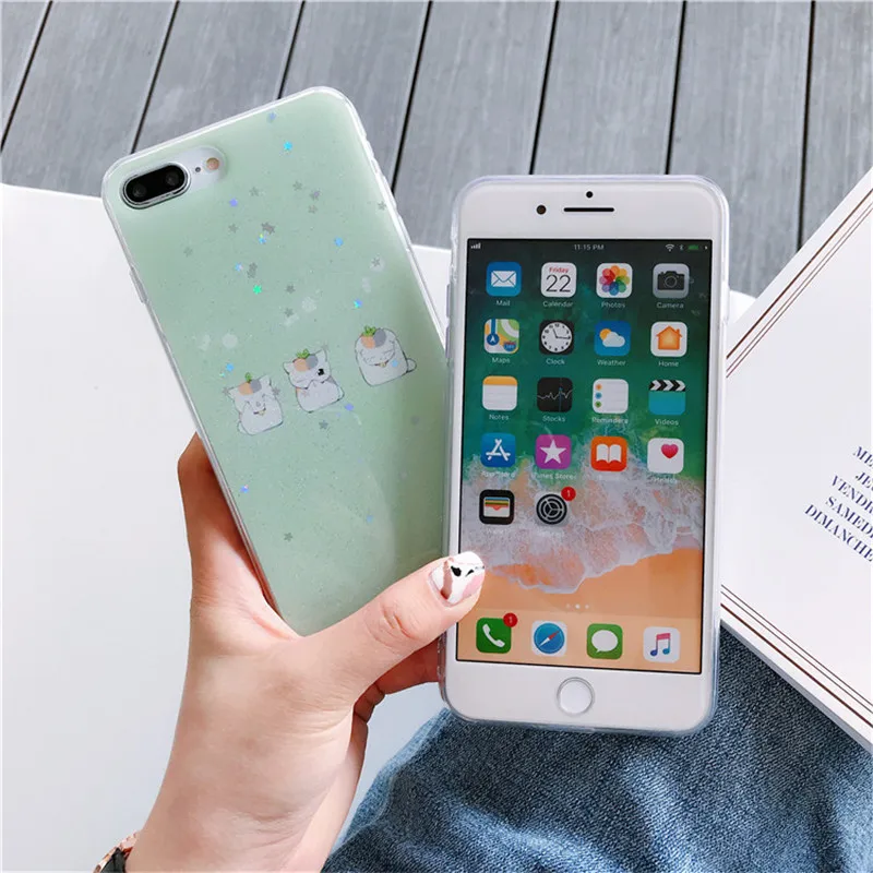 ROHDEA Sweet Star Shiny Phone Case for iphoneXS max XR Cute Cat Soft Cover iphone6 7 8 plus Butterfly Clear Edge TPU |