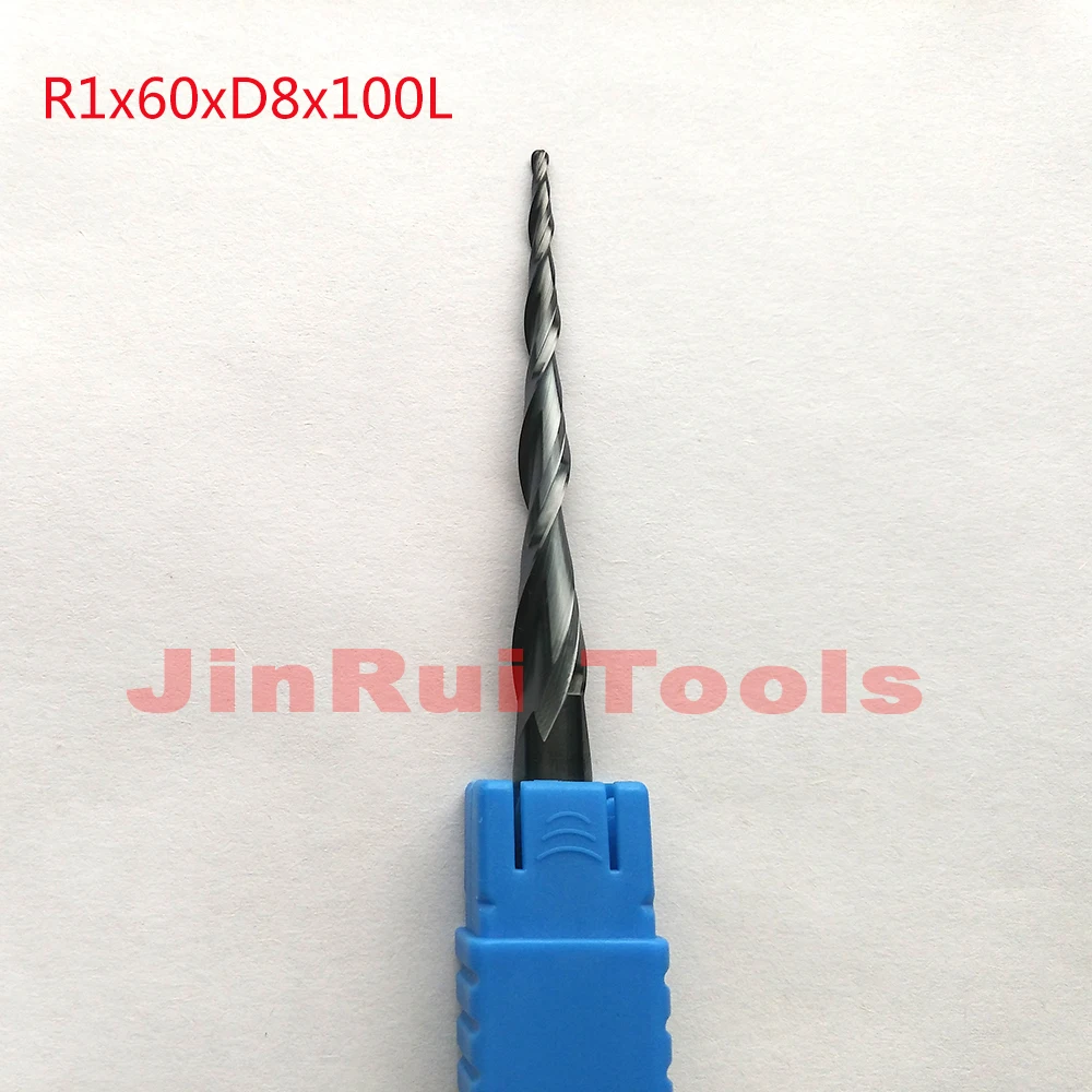 1 шт. R1 * D8 60 100L 2F HRC55 вольфрамовые твердосплавные конические концевые фрезы с