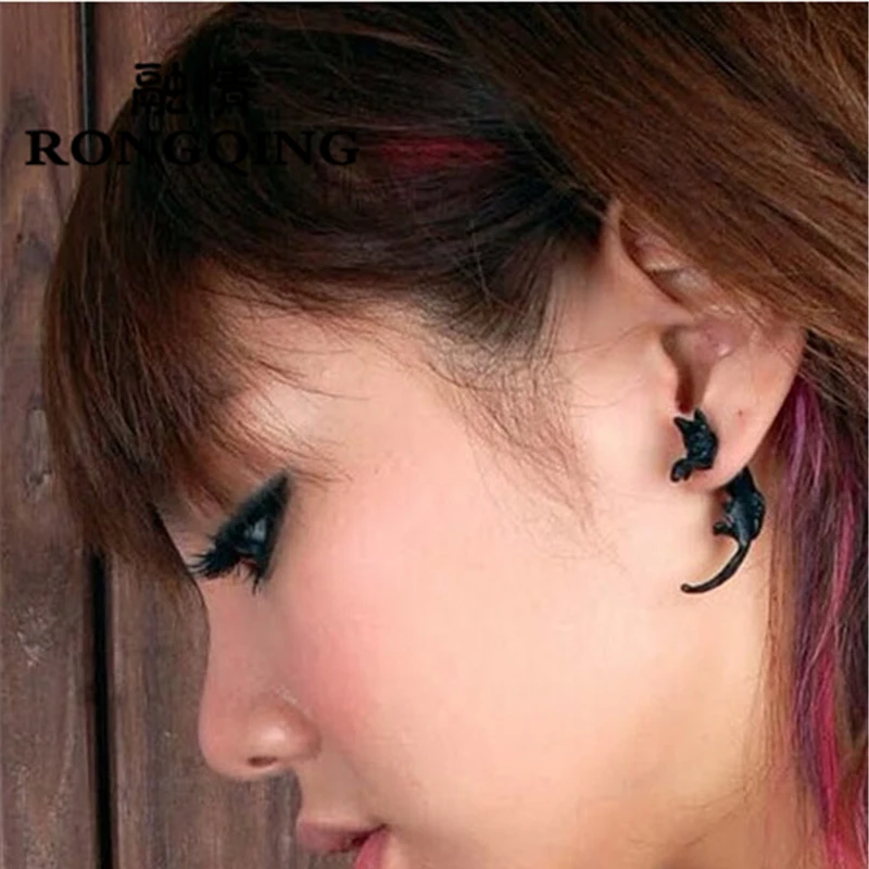 RONGQING 1 пара 3D Черный кот серьги букле D Oreille панк готический для Для мужчин и женщин