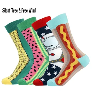 Брендовые забавные мужские и женские хлопковые короткие носки с фруктами из мультфильмов в британском стиле, длинные носки в виде счастливого арбуза, кукурузы, лапши, хот-дога