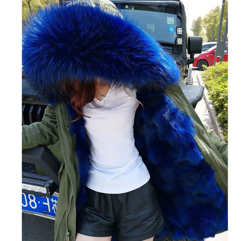 Женское пальто с капюшоном и подкладкой из лисьего меха толстая парка армейского