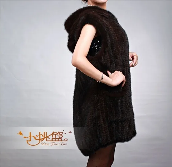 (TopFurMall) зимний женский настоящий вязаный норковый Меховой жилет с капюшоном