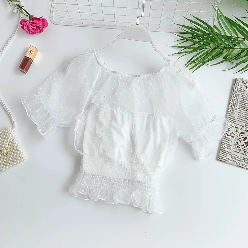 Blusas femininas de Verao 2019 сексуальная прозрачная сетчатая туника с открытыми плечами