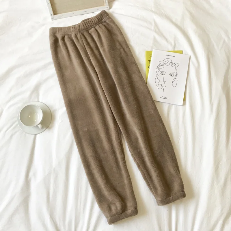 P989-Khaki WOTWOY цветные зимние брюки-карандаш, женские свободные плотные теплые брюки с эластичной резинкой на талии, женские домашние белые красные бархатные Harajuku - Цвет: P989-Khaki