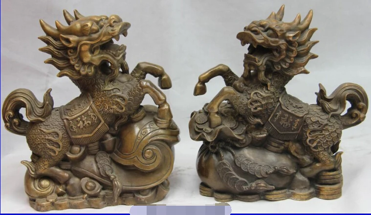 Chinese Folk Old Copper Bronze Feng Shui Evil Foo Fu Dog Lion Pair fast | Дом и сад