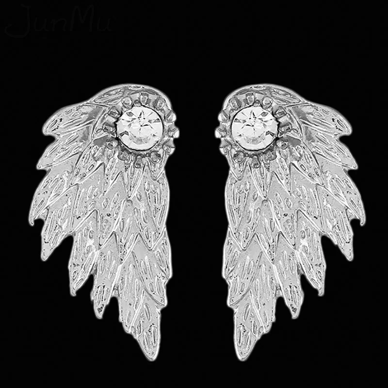 New Fashion Gold Silver Color Gothic Women Feather Cool Jewelry Wings Rhinestone Alloy Stud Earrings Gifts | Дом и сад
