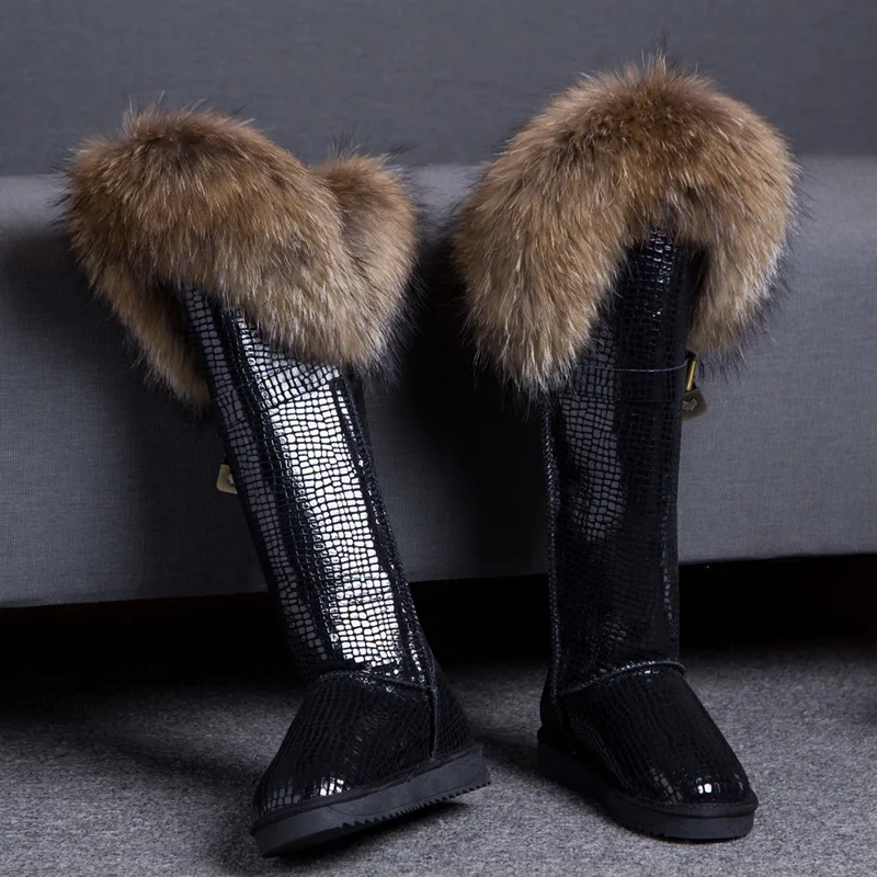 2-Snakeskin Black RUIYEE/зимние сапоги женские сапоги до колена на лисьем меху женские сапоги кожаные зимние сапоги новые высокие сапоги г. Новые женские зимние сапоги - Цвет: 2-Snakeskin Black
