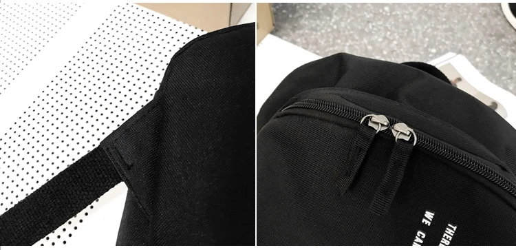 Solid Black Backpack Preppy Style Letters School Bag for Teenage Girls Brand High Quality Nylon Leisure Or Travel Bags Package