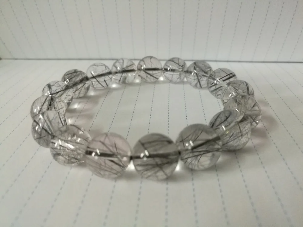 

fine jewelry Natural Bracelet Crystal Black Hair Rutilated Quartz Beads AAA 10-14mm free shipping