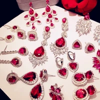 sterling 925 drop earrings for women temperament cubic zirconia rose red long earring luxury fine jewelry accessories